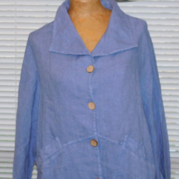 NWT Blue Linen Top TRANSPARENTE sz 1 S 6 8 M 10 Made in Italy - Picture 2 of 4